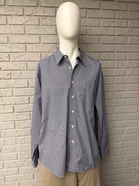 Eddie Bauer Men’s Wrinkle Resistant Long Sleeve  Blue Checkered Shirt Size XL